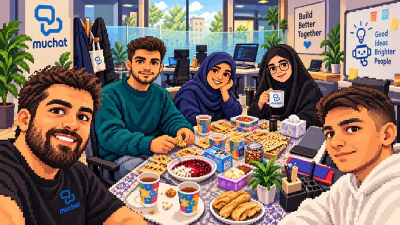 تصویرسازی پیکسلی از هم‌تیمی‌های موچت دور میز صبحانه