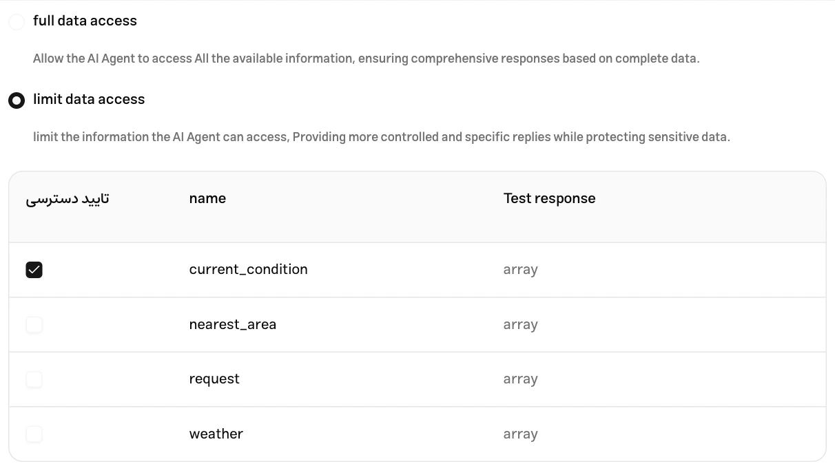 Limited data access with only current_condition selected from the four weather response fields