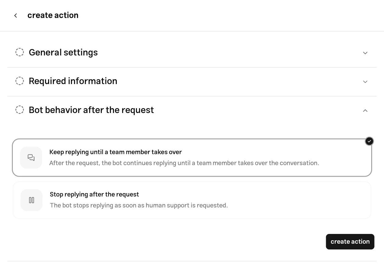 Bot behavior options after requesting a human operator