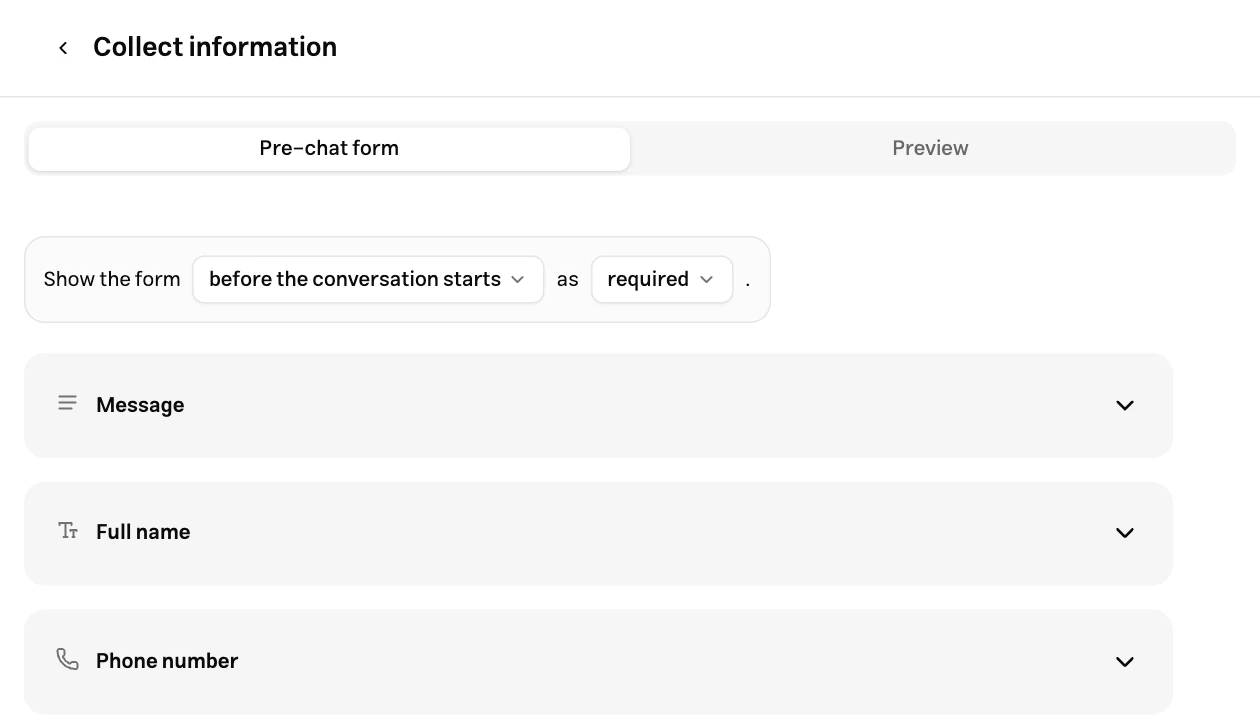 Lead form trigger and contact fields in Muchat