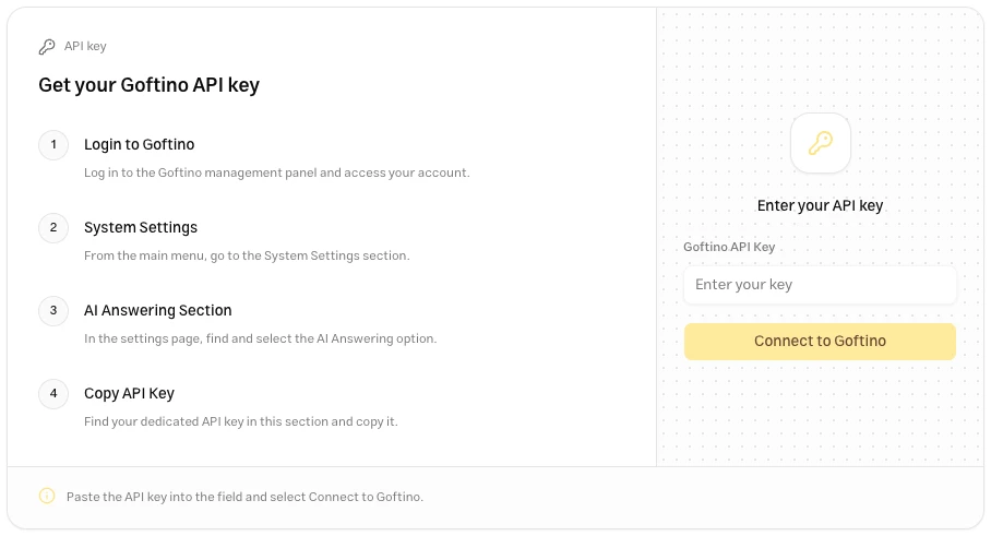 Goftino API key instructions and connection form in Muchat